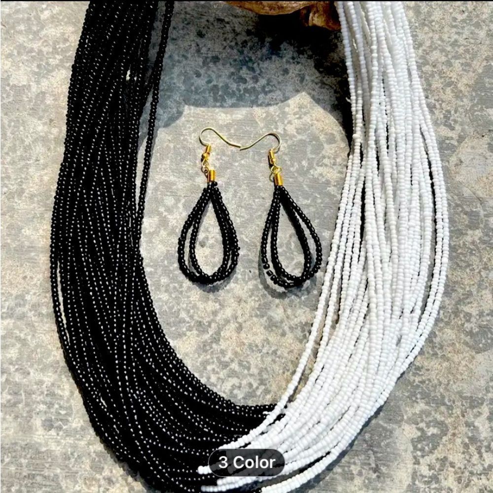 NWOT B& W bead necklace and earrings set